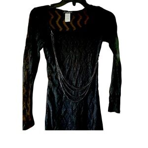See You Monday Lace Dress Bodycon Chain Accent Long‎ Sleeve Black Size S NWOT